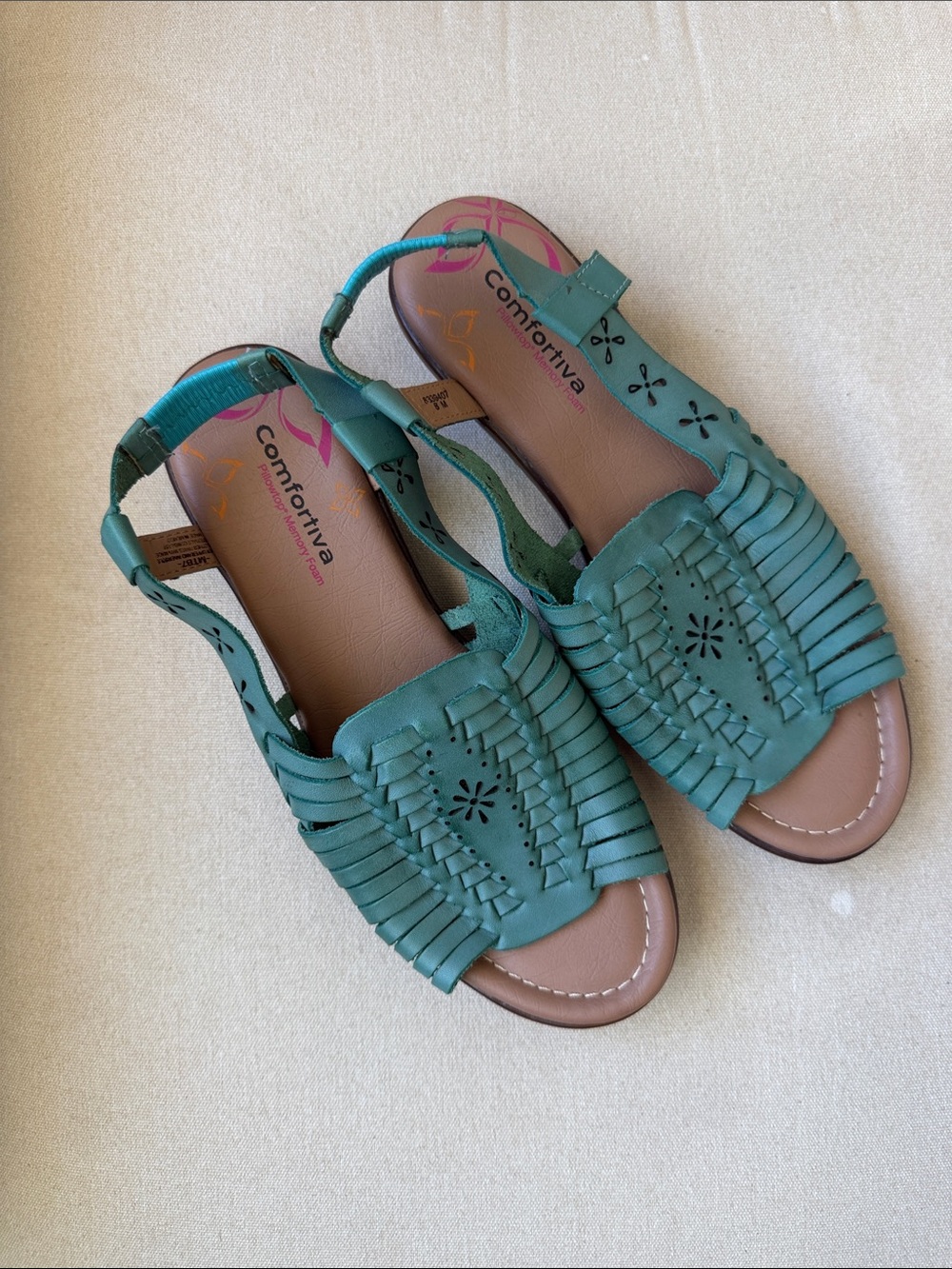 Comfortiva Teal Woven Slingback Sandals